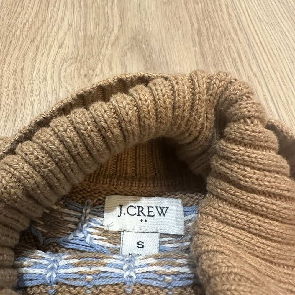 J.Crew Fair Isle Turtleneck Sweater Sz‎ Small Camel Brown Nordic Cotton Knit - Picture 4 of 8